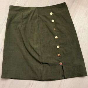 Olive Green Button-Front Corduroy Mini Skirt
